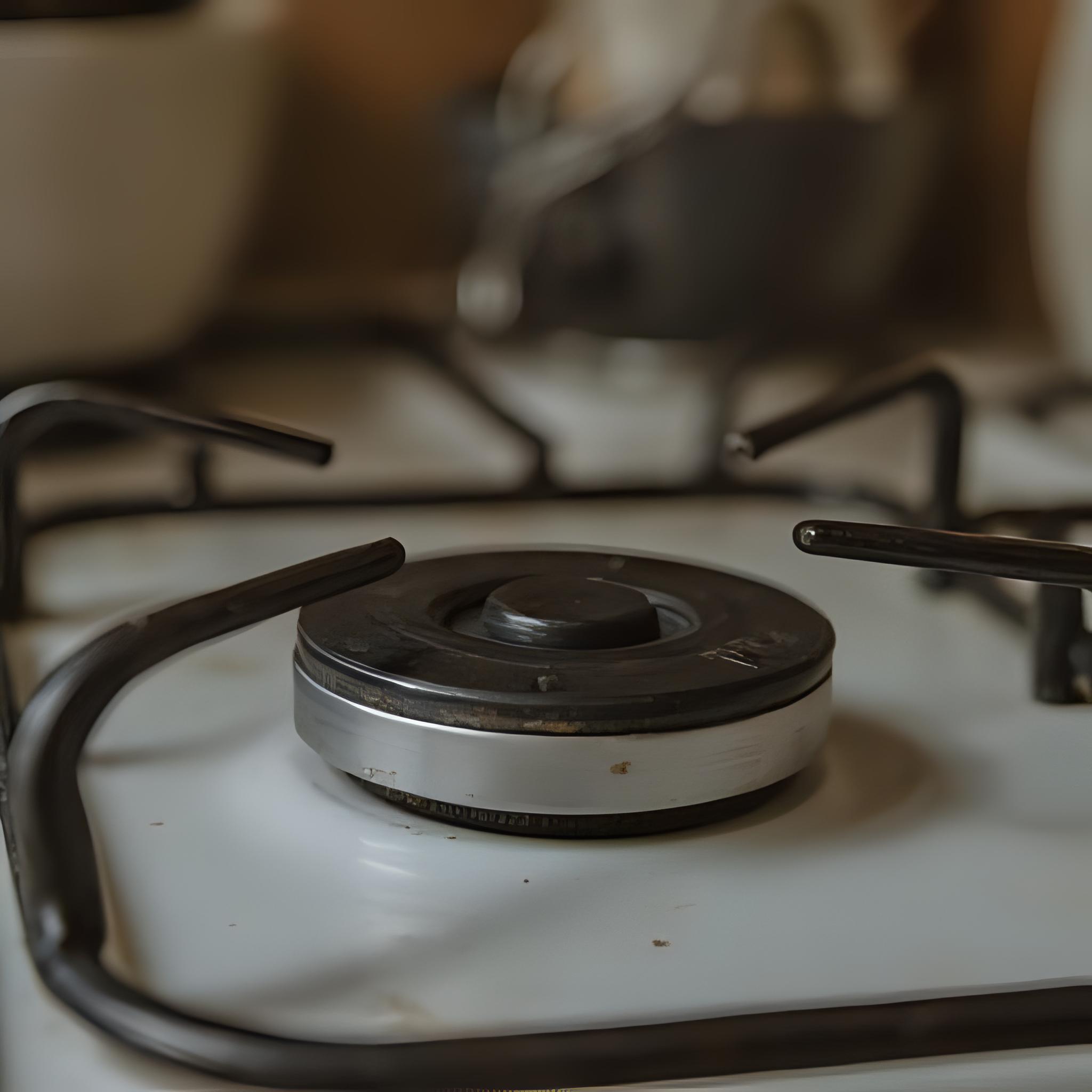 primer plano de una cocina con la perilla de gas