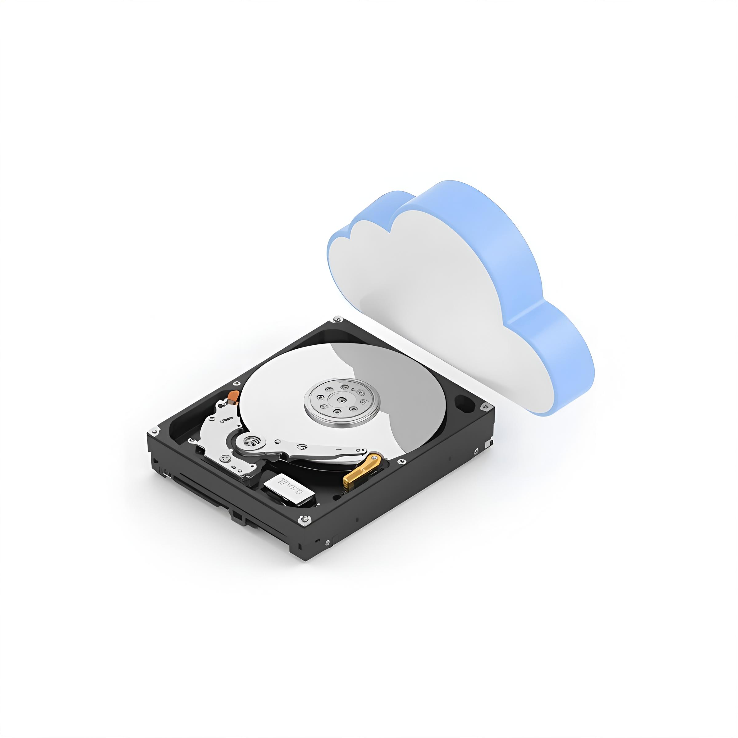 disco-rigido-nube-respaldo-cloud un disco rígido al lado de un icono de una nube, estilo 3d