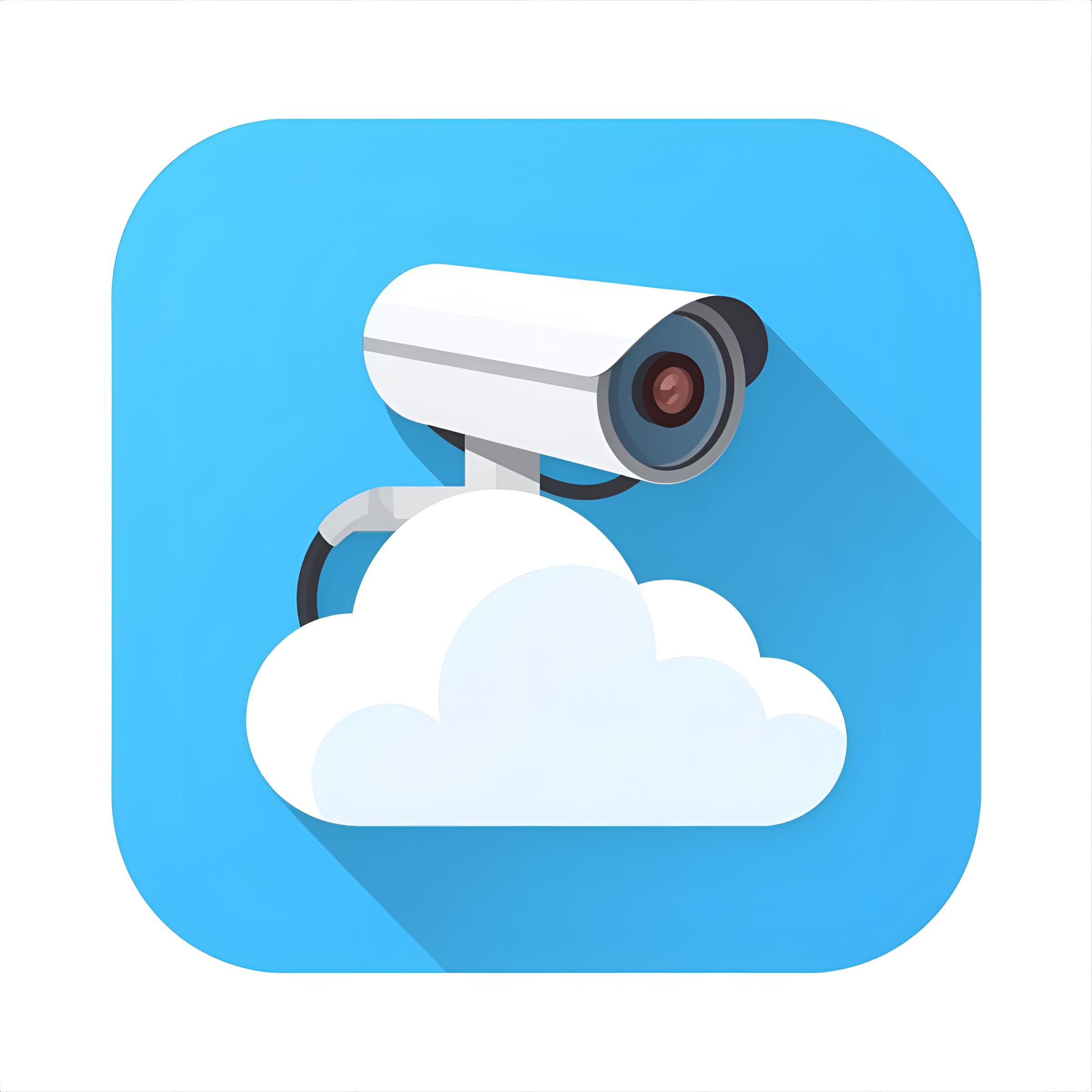 un icono de una cámara de seguridad estilo _flat 3d_ sobre un icono de una nube nube-camara-icon