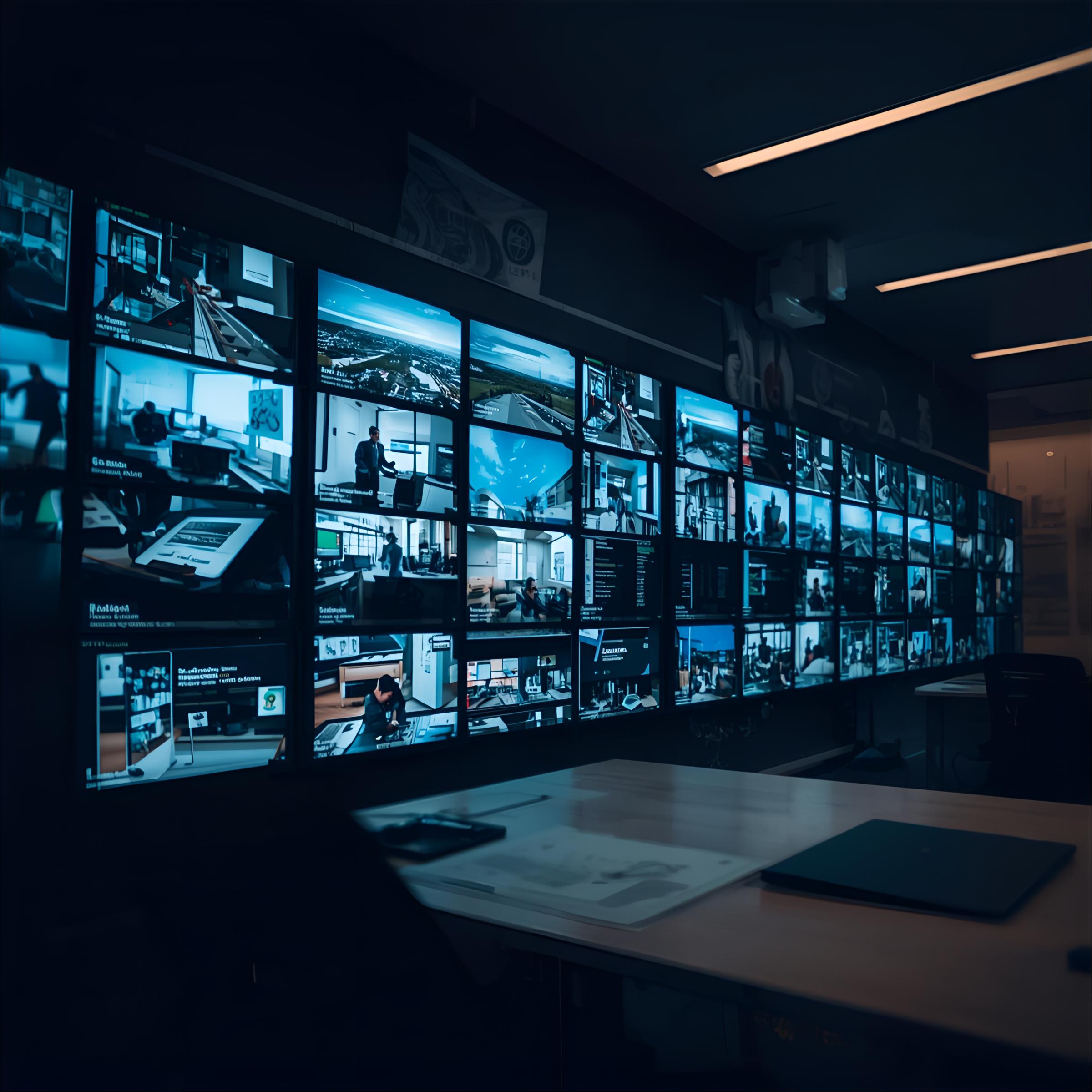 un monitor en un centro de monitoreo de cámaras de seguridad