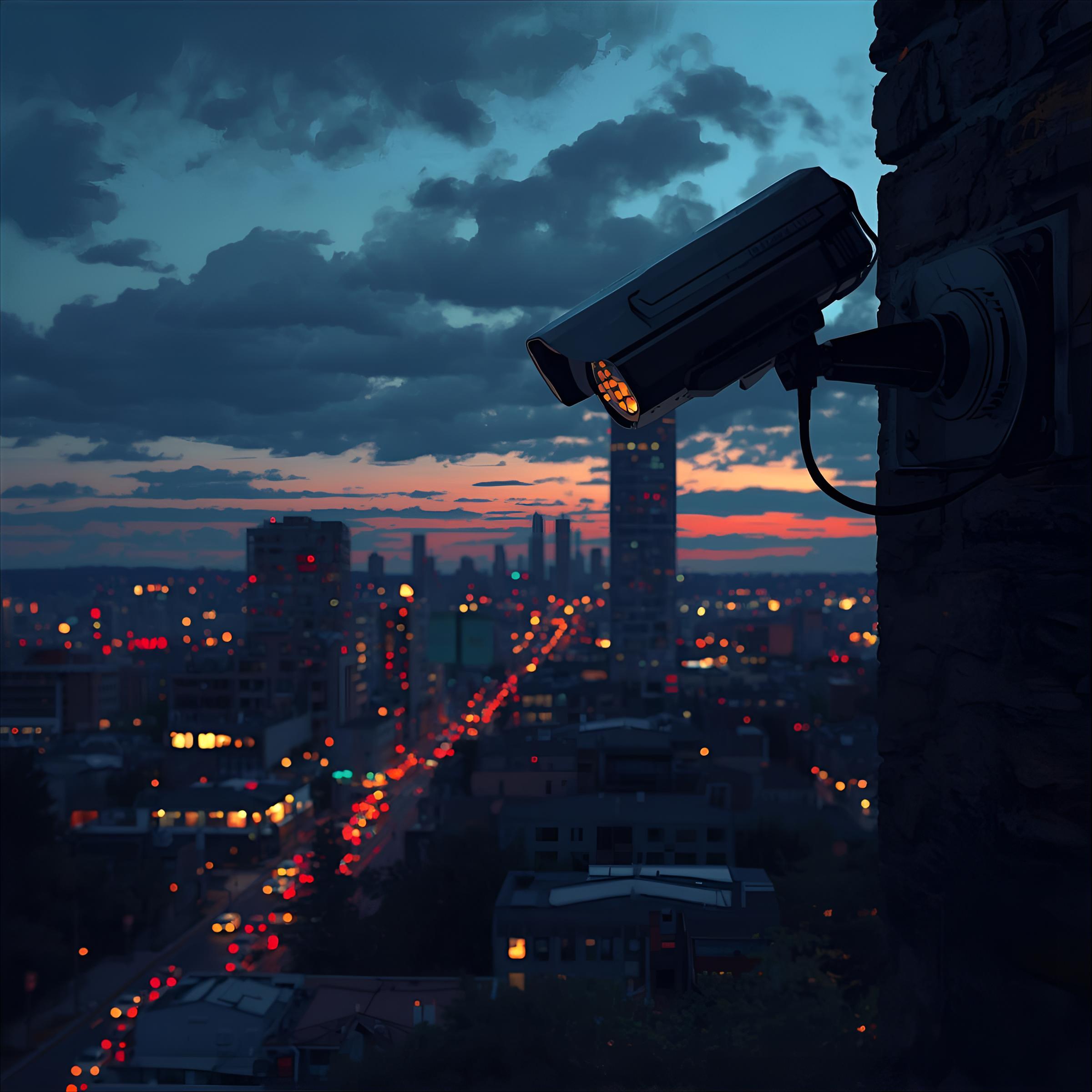 camara-seguridad-de-noche una cámara de seguridad con luces