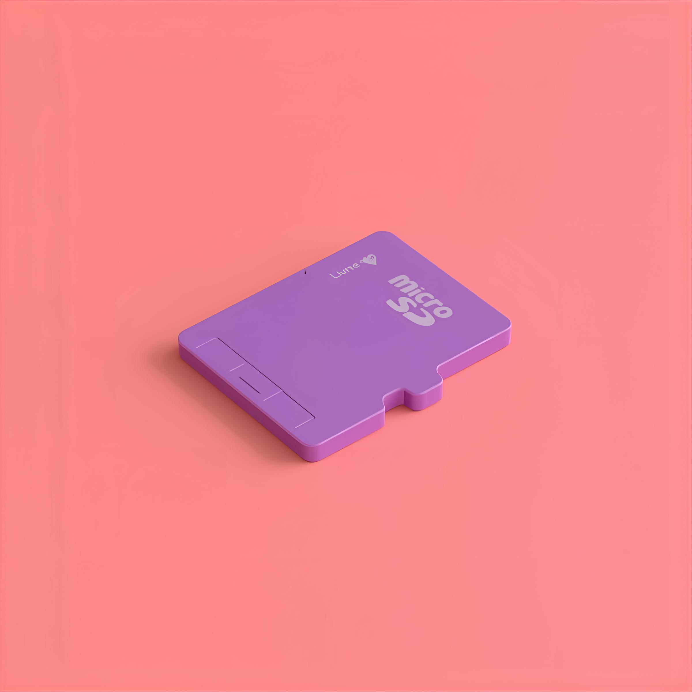una imagen de un modelo 3d de una micro sd, estilo simple, fondo de color con relieve
