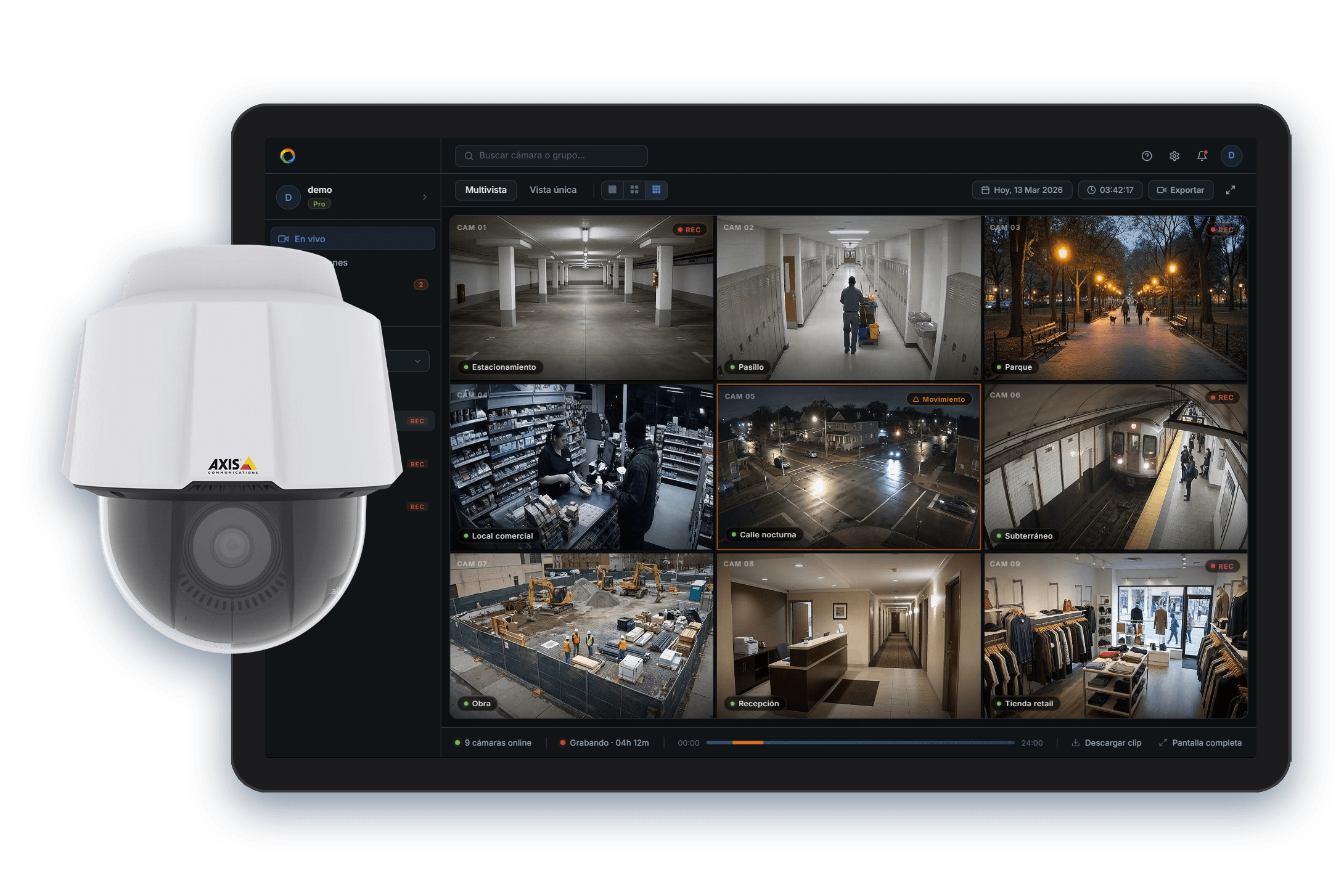 Dashboard MonitorCenter con infraestructura Axis conectada