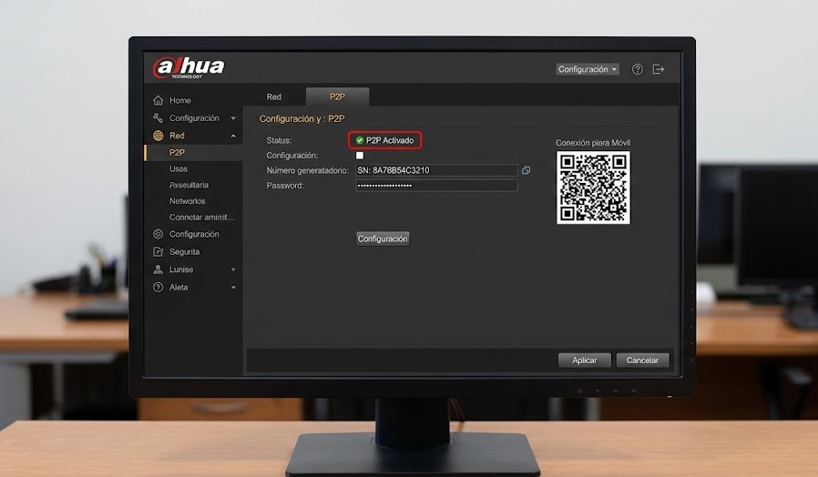 Interfaz web Dahua mostrando panel P2P activo